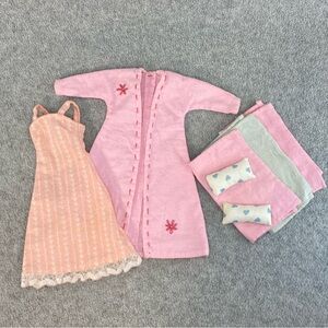 Vintage Barbie Doll Size Homemade Flannel Robe W/ Embroidery & Nightgown Lot ‘90